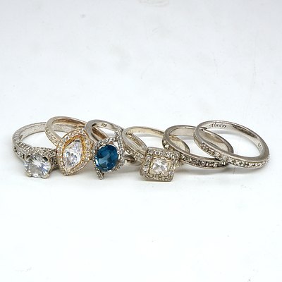 Six Sterling Silver and CZ Rings