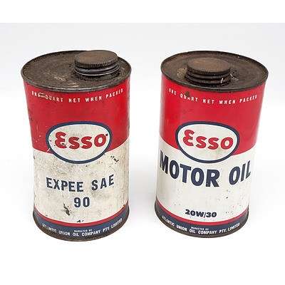 Vintage Esso One Quart Oil Tin - Lot Of Two