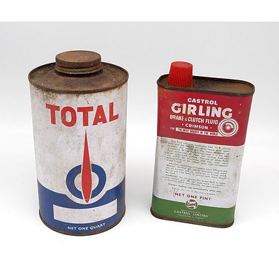 Vintage Total One Quart And One Pint Castrol Brake Fluid Tin - Lot Of Two