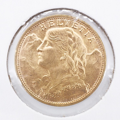 1947 Swiss 20 Franc .900 Gold Coin