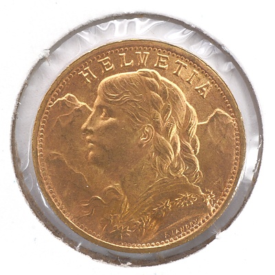 1947 Swiss 20 Franc .900 Gold Coin