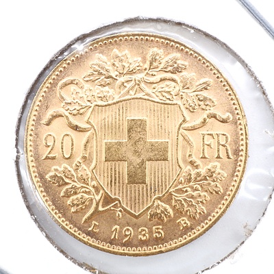 1935 Swiss 20 Franc .900 Gold Coin