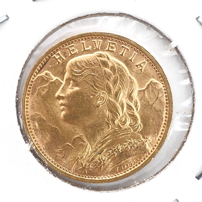 1935 Swiss 20 Franc .900 Gold Coin