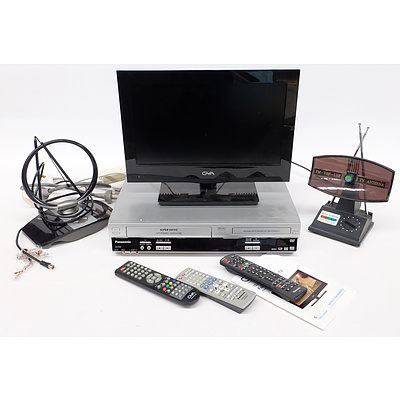 GVA 15.6Inch FHD LED LCD TV and Panasonic VHS Video and DVD Recorder/Player