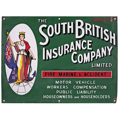 Genuine The South British Insurance Company Enamel Advertising Sign
