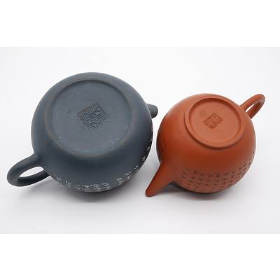 Two Chinese Yixing Pottery Teapots with Calligraphy