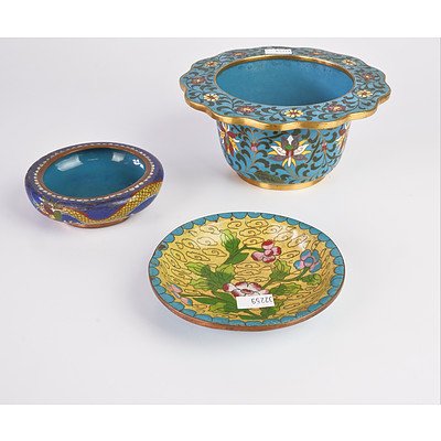 Chinese Cloisonne Planter, Small Dish and Brush Washer
