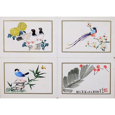 Eight Framed Chinese Ink Drawings of Birds & Other Subjects
