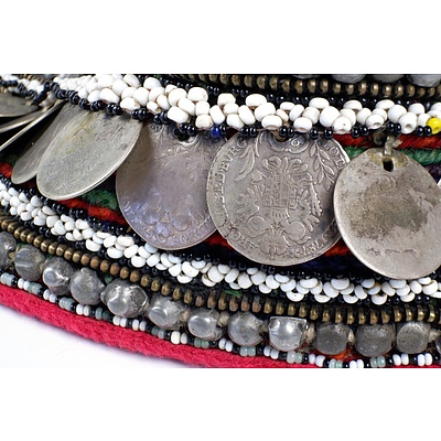 Vintage Hand Woven Belt Adorned with Thirty Two Silver Austro-Hungarian Coins