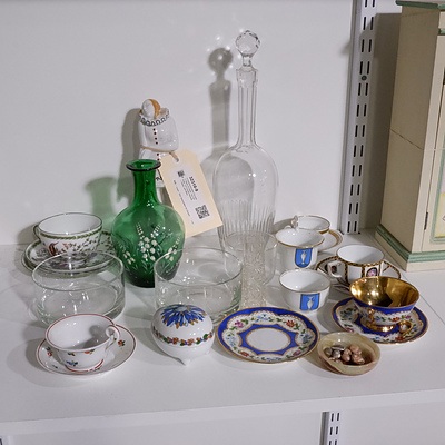 Group of Various Tea Settings, Cut Crystal Decanter, Vases, Porcelain Figurines and More