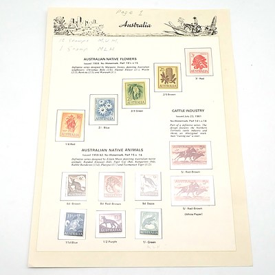 Australian Pre Decimal Stamps, Native Flowers, Native Animals and Cattle Industry