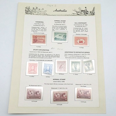 Eleven Australian Pre Decimal Stamps, Including 1927 Canberra 1 1/2 red, 1932 Kookaburra 6d Brown and More