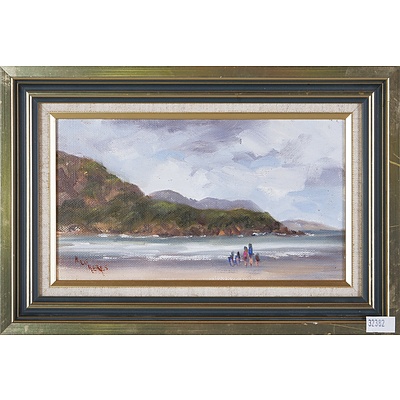 Meg Heres, Beach Scene, Oil on Canvasboard