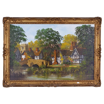 Malcolm Gearing, English Landscape With Cottages, 1972, Oil on Canvas