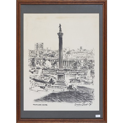 Gordon Somers, Trafalgar Square 1971, charcoal, 45 x 35 cm (image)