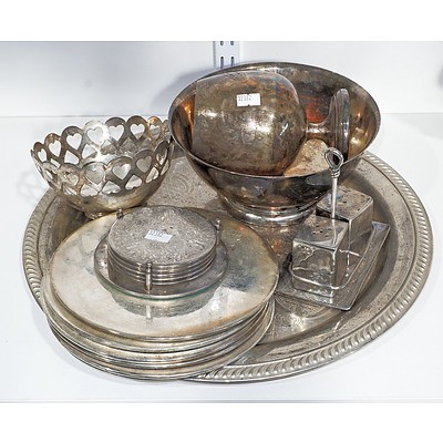 Various Silver Plate, Including Large Tray, Coasters Etc