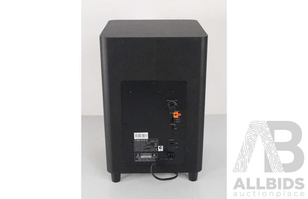 Scott RF 2.4GHz Wireless Subwoofer, Model SBX 10, in Original Box with Instruction Booklet