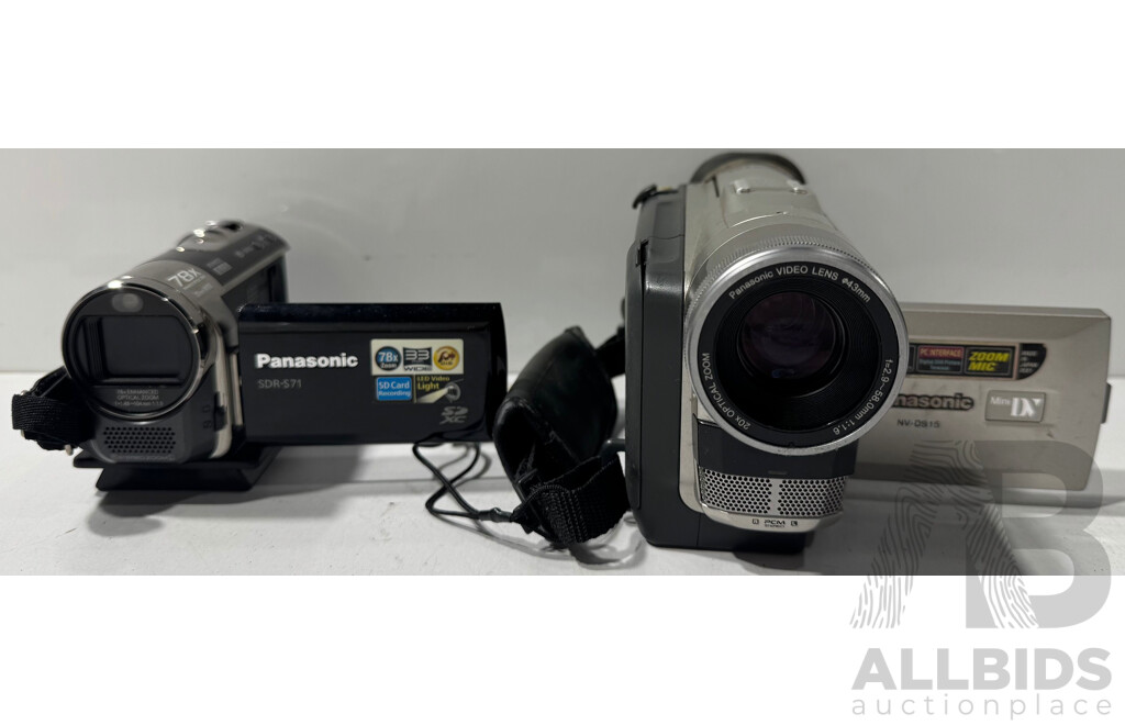 Panasonic NV DS15 400x Digital Zoom Video Camera, Panasonic SDR 71 SD Video Camera in Original Box, Both in Carry Case