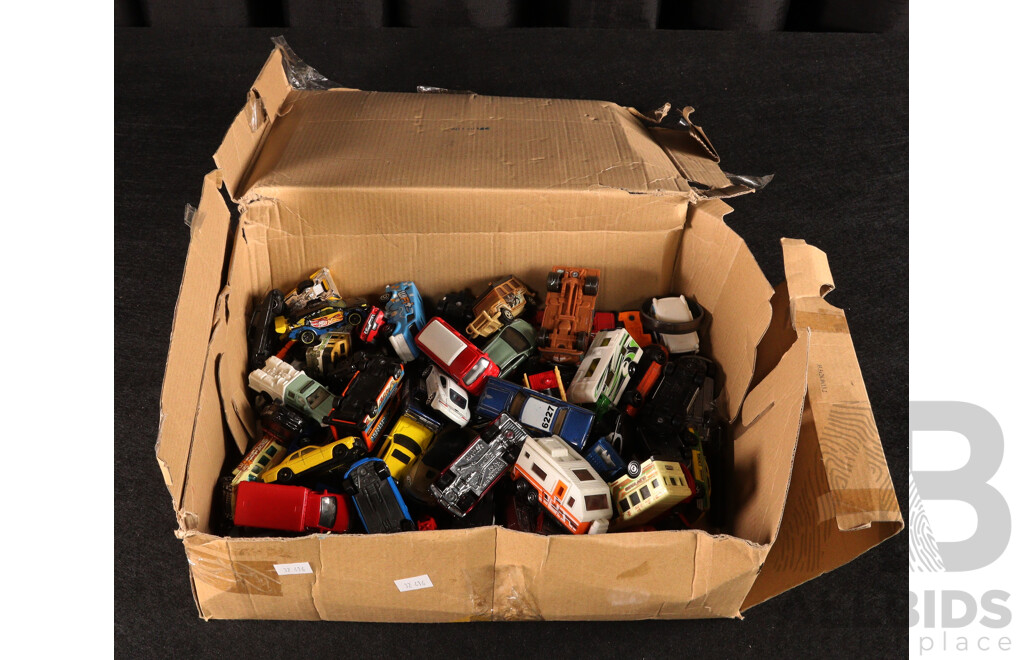 Collection of Diecast Hot Wheels and Matchbox Vehicles Including Sports Cars, Trucks, Custom Cars, Plane