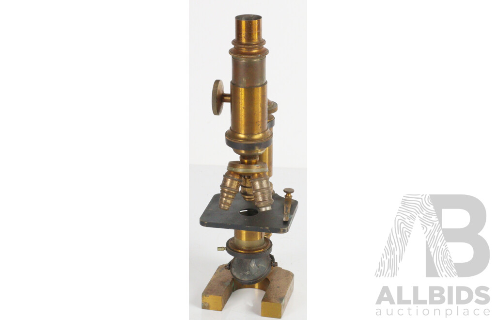 Vintage Brass Scientific Microscope in Case