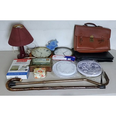 Assorted Household Sundries including Leather Briefcase