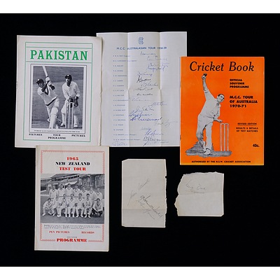 Collection of Vintage Cricketand Sporting Autographs and Programs including English Cricket Team 1958/59 MCC Tour