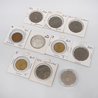 Collection of Australian Coins, Including 2019 U and S $1 Coins, 2006 Ex Proof Set 50c Coin and More