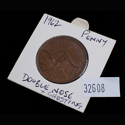 Australian 1962 Penny with Ghosting to Nose of Elizabeth II