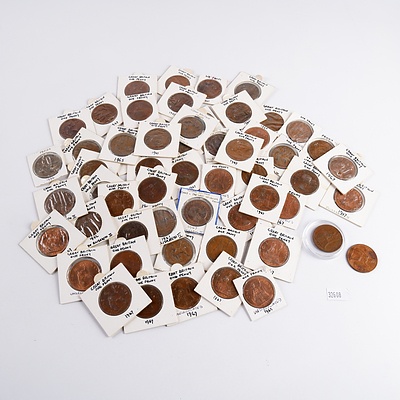 57 Elizabeth II British Pennies, Various Dates 1959-1967