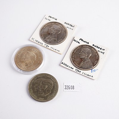 Two 1984 Prince Andrew 50 Pence Coins, Prince of Wales and Lady Diana 1981 Coin, and Queen Juliana 1945 - 1970 Coin 