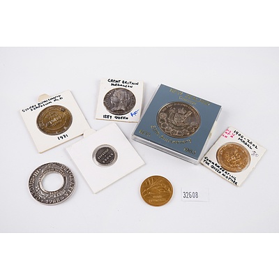 2013 Replica Holey Dollar and Replica NSW 15 Pence, 1981 Numismatic Symposium Token, Queen Mother Medal and More