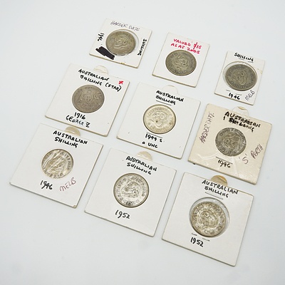 Nine Australian Shillings, Including 1944S, 1946 and More