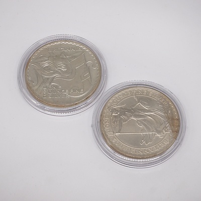 Two Britannia One Ounce Fine Silver Two Pound Coins, 2002 and 2003