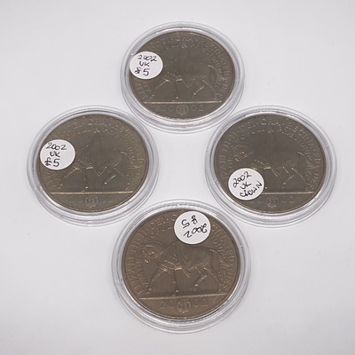 Four British 2002 Five Pound Crown in Cases