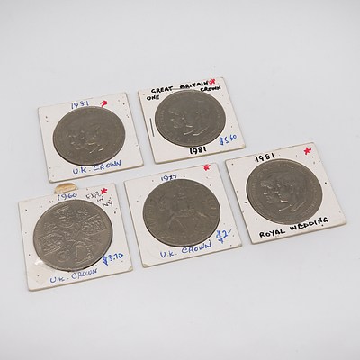 Five UK Crowns, 1960, 1977 and Three 1981