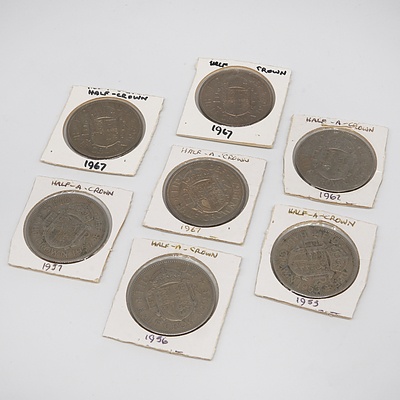 Seven British Half Crowns, 1967 (4), 1956, 1957, and 1953