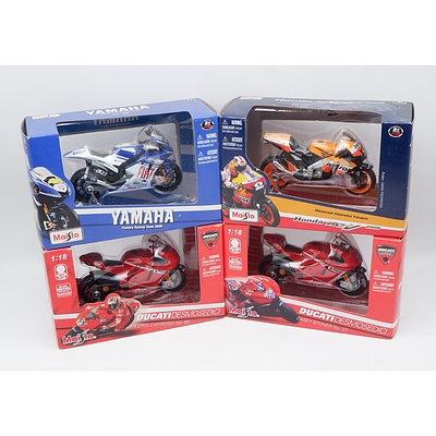 Four Maisto 1:18 Die-Cast Model Motorcycle's