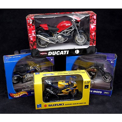 Four Various Die-Cast Model Motorcycle's Including Hot Wheels and NewRay