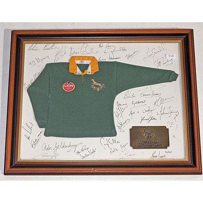 Framed Miniature 1994 south African Rugby Jersey with Team Signatures