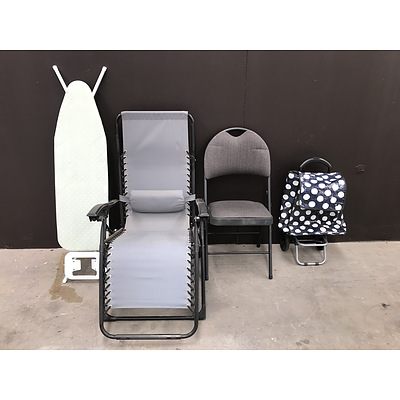Two Chairs, Shopping Cart and ironing Board