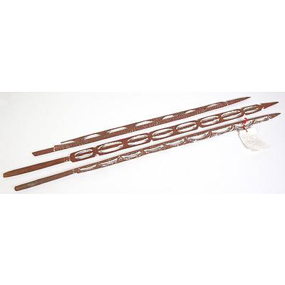 Three Indigenous Hand Carved and Decorated Fishing Spears