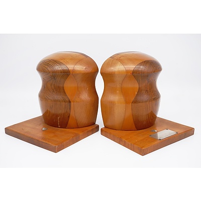 Pair of Vintage Mixed Hardwood Bookends with Tasmania Plaque