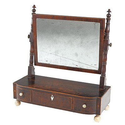George III String Inlaid and Ivory Adorned Mahogany Toilet Mirror Circa 1800