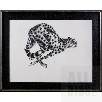 Rabindra Danks, Cheetah 1972, Ink, 47 x 62 cm