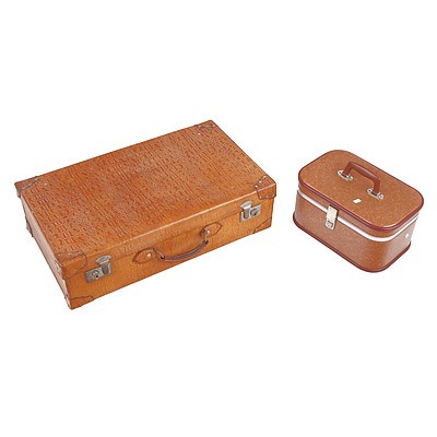 Vintage Crocodile Pattern Leather Suitcase and and Travel Beauty Case (2)