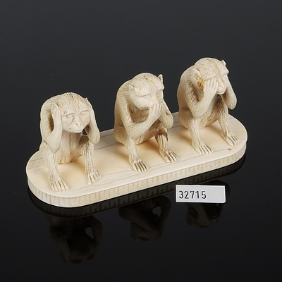 Antique Carved Ivory Group of the Three Wise Monkeys