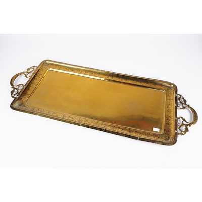 Large Antique Indian Benares Brass and Enamel Decorated Butlers Tray, Late 19th Century