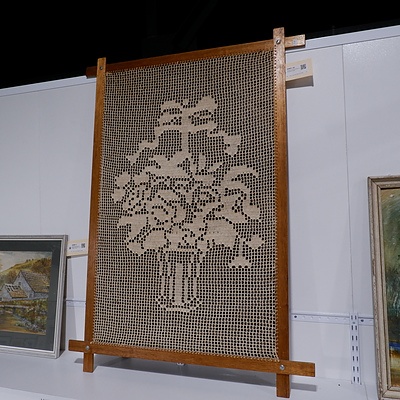 Vintage Crochet Artwork on a Wooden Frame