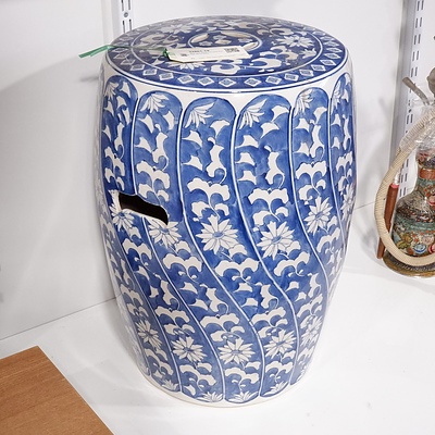 Blue and White Chinese Pottery Drum Stool