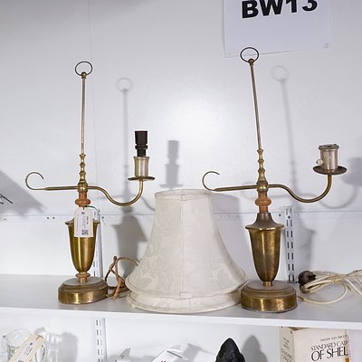 Pair of Vintage Brass Table Lamps with Shades